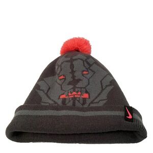 NIKE PINK POM‎ BEANIE UNISEX LEBRON JAMES KING LION GRAY PINK TOBOGGAN